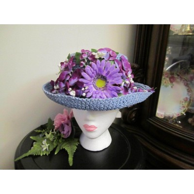 OOAK Kentucky Derby Church HatBlue Purple Flowers vc27  eb-47247267